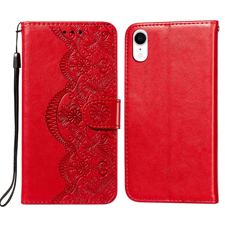 For iPhone XR Flower Vine Embossing Pattern Horizontal Flip Leather Case with Card Slot & Holder & Wallet & Lanyard