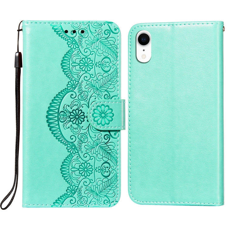 For iPhone XR Flower Vine Embossing Pattern Horizontal Flip Leather Case with Card Slot & Holder & Wallet & Lanyard