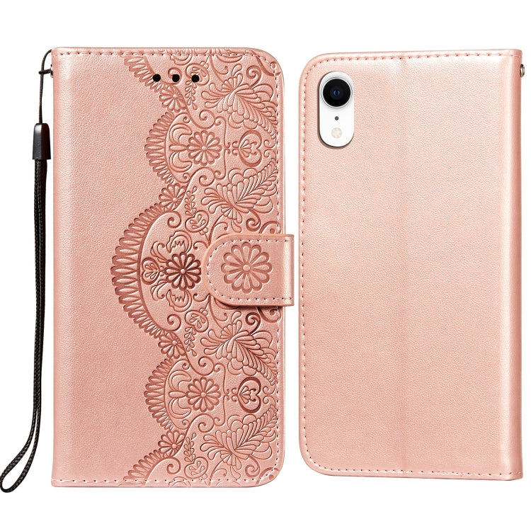 For iPhone XR Flower Vine Embossing Pattern Horizontal Flip Leather Case with Card Slot & Holder & Wallet & Lanyard