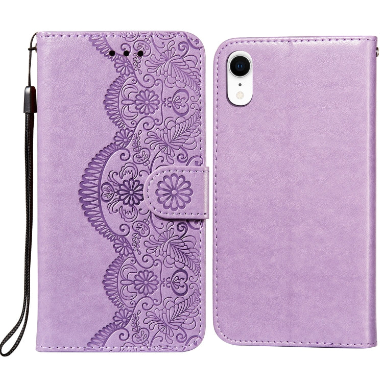 For iPhone XR Flower Vine Embossing Pattern Horizontal Flip Leather Case with Card Slot & Holder & Wallet & Lanyard