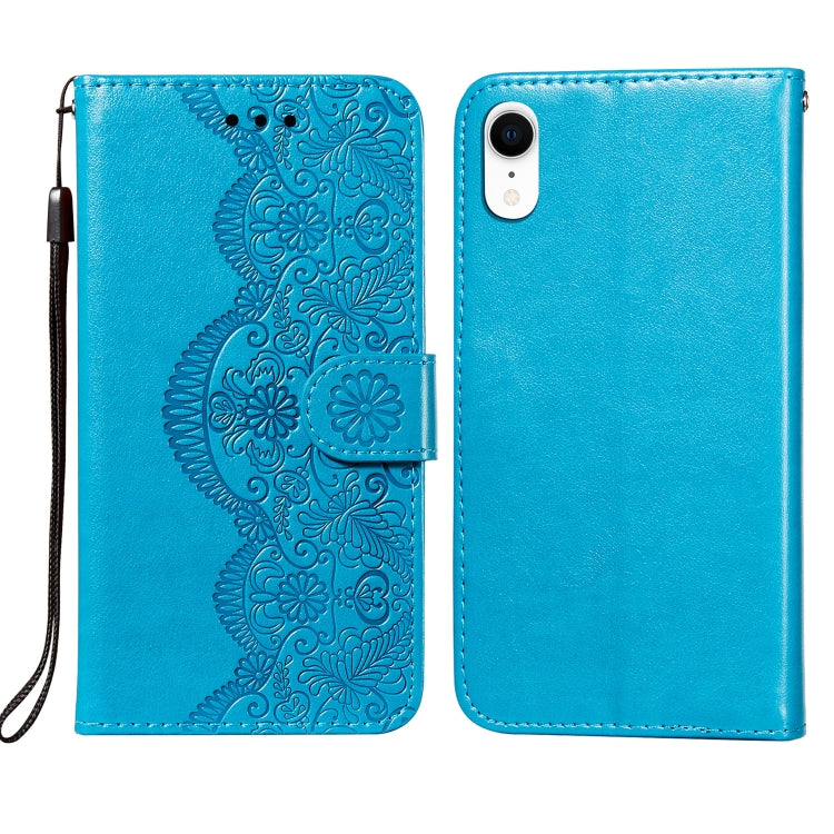 For iPhone XR Flower Vine Embossing Pattern Horizontal Flip Leather Case with Card Slot & Holder & Wallet & Lanyard