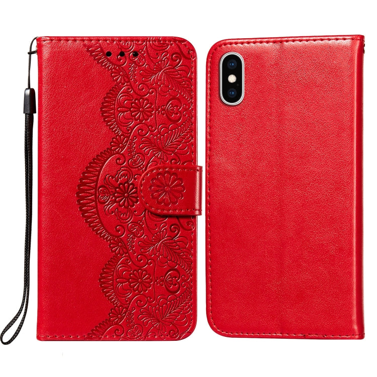 For iPhone XS Max Flower Vine Embossing Pattern Horizontal Flip Leather Case with Card Slot & Holder & Wallet & Lanyard