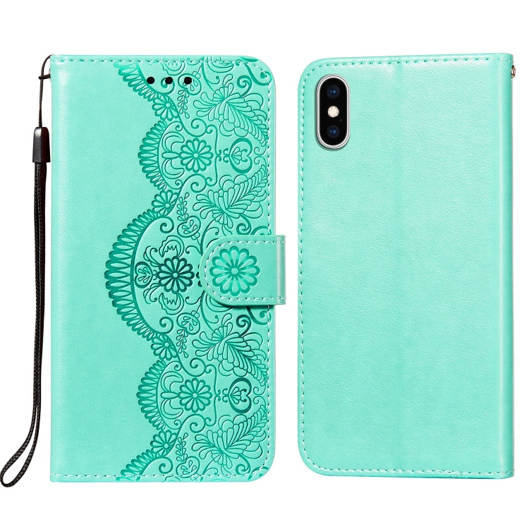 For iPhone XS Max Flower Vine Embossing Pattern Horizontal Flip Leather Case with Card Slot & Holder & Wallet & Lanyard