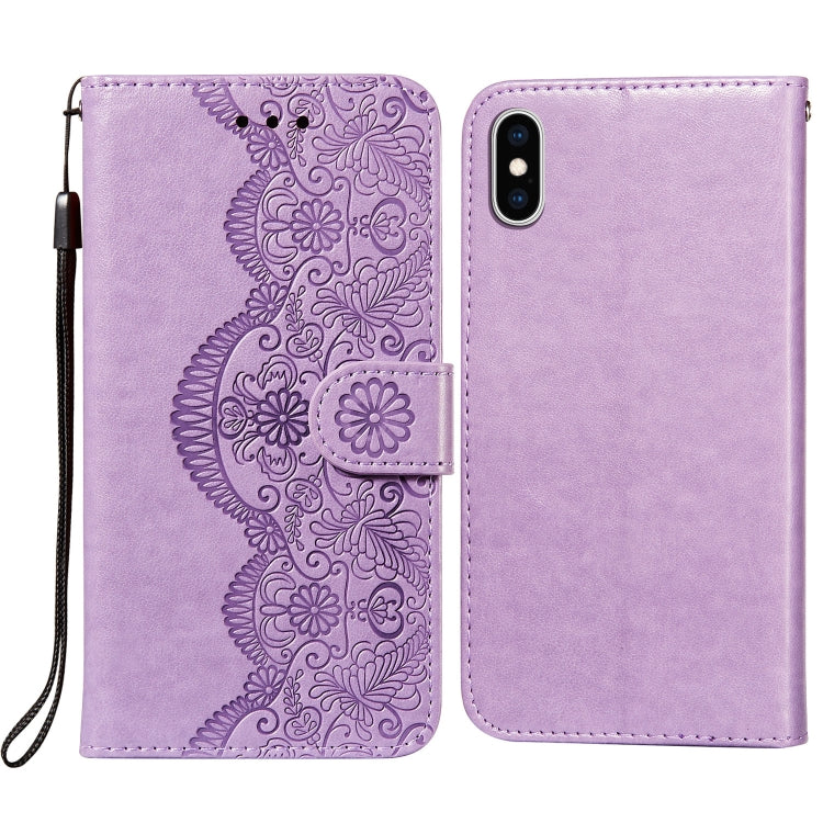 For iPhone XS Max Flower Vine Embossing Pattern Horizontal Flip Leather Case with Card Slot & Holder & Wallet & Lanyard