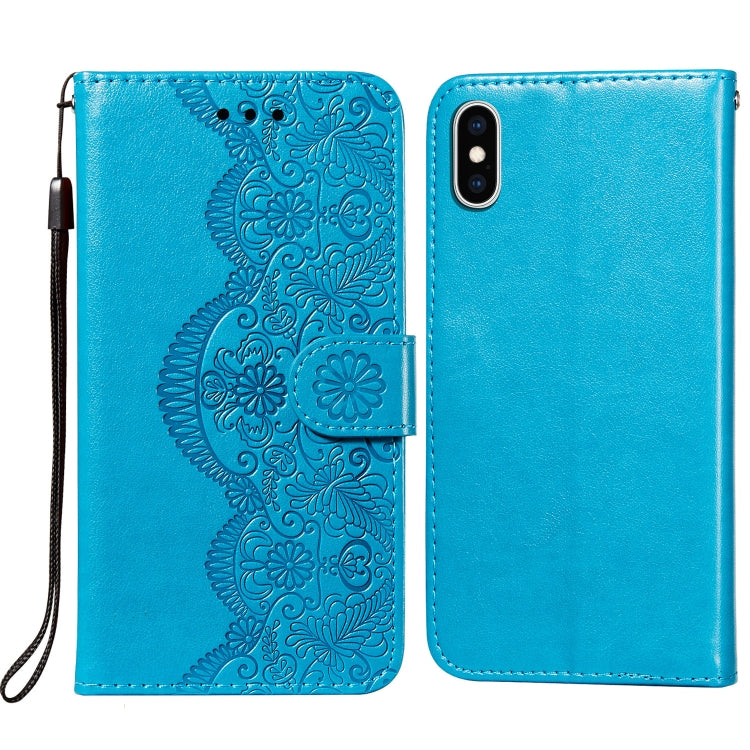 For iPhone XS Max Flower Vine Embossing Pattern Horizontal Flip Leather Case with Card Slot & Holder & Wallet & Lanyard