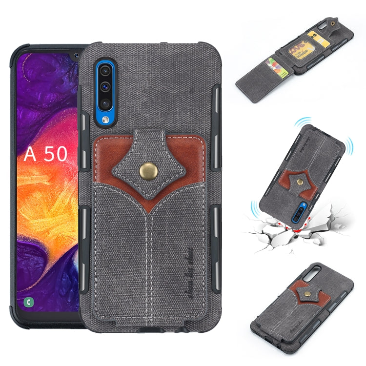 For Galaxy A50 Cloth Texture + PU + TPU Shockproof Protective Case with Card Slots