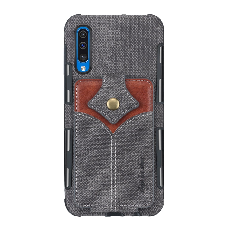 For Galaxy A50 Cloth Texture + PU + TPU Shockproof Protective Case with Card Slots