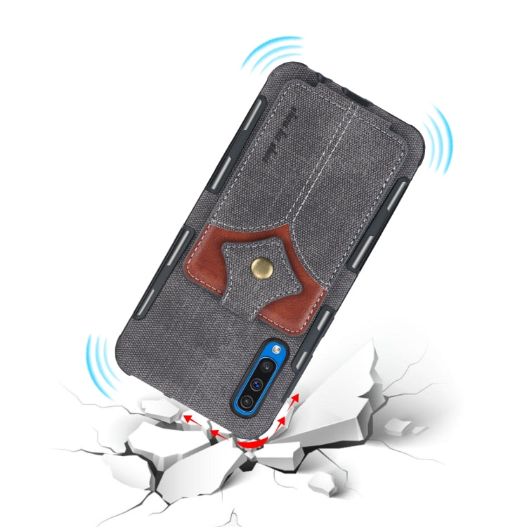 For Galaxy A50 Cloth Texture + PU + TPU Shockproof Protective Case with Card Slots