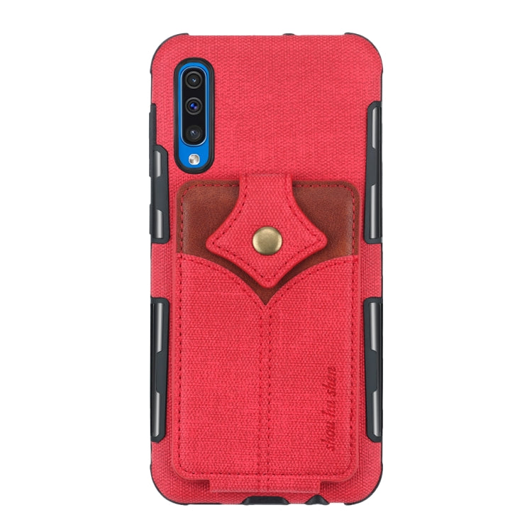 For Galaxy A50 Cloth Texture + PU + TPU Shockproof Protective Case with Card Slots
