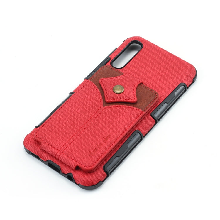 For Galaxy A50 Cloth Texture + PU + TPU Shockproof Protective Case with Card Slots