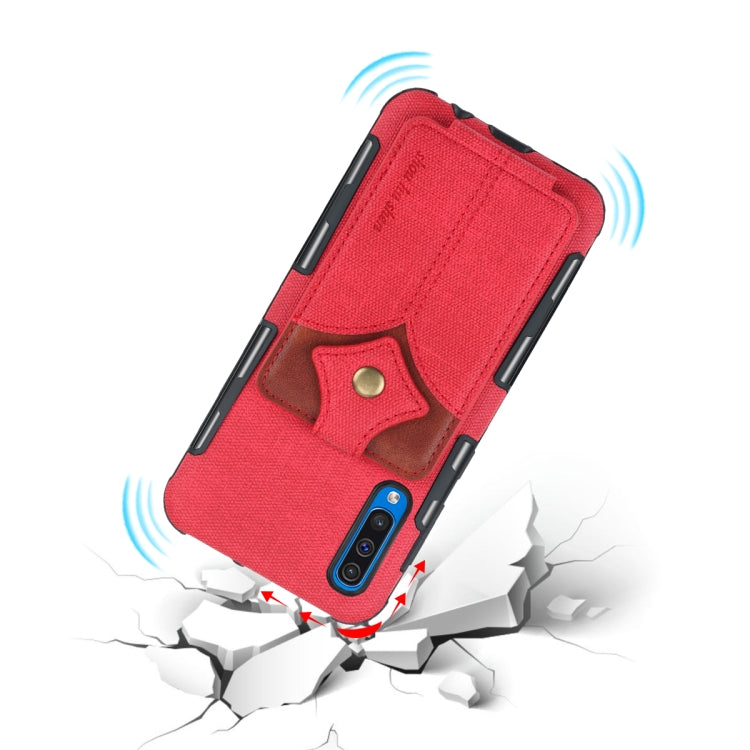 For Galaxy A50 Cloth Texture + PU + TPU Shockproof Protective Case with Card Slots