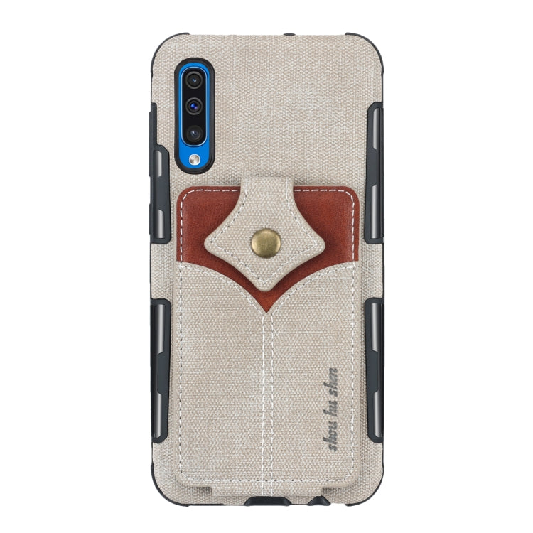 For Galaxy A50 Cloth Texture + PU + TPU Shockproof Protective Case with Card Slots