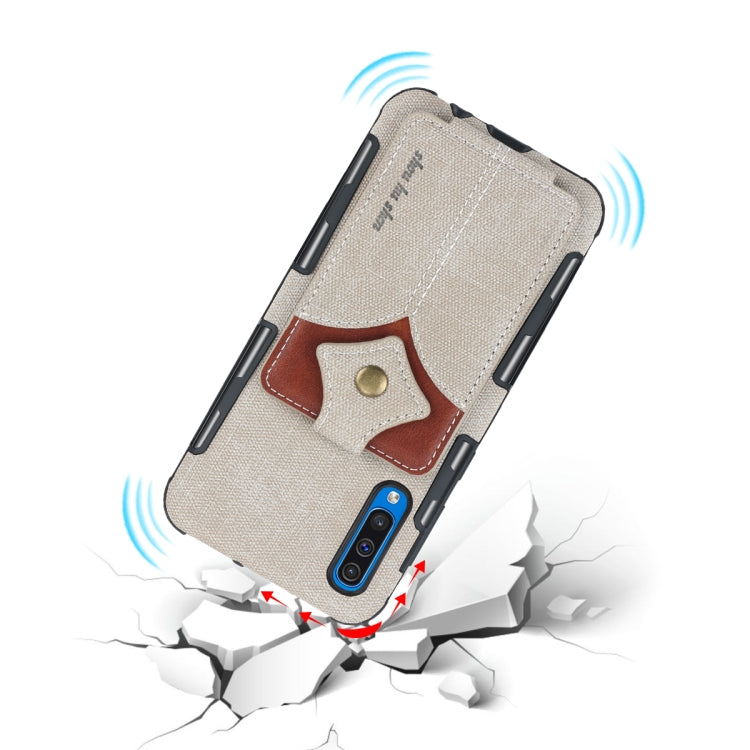 For Galaxy A50 Cloth Texture + PU + TPU Shockproof Protective Case with Card Slots