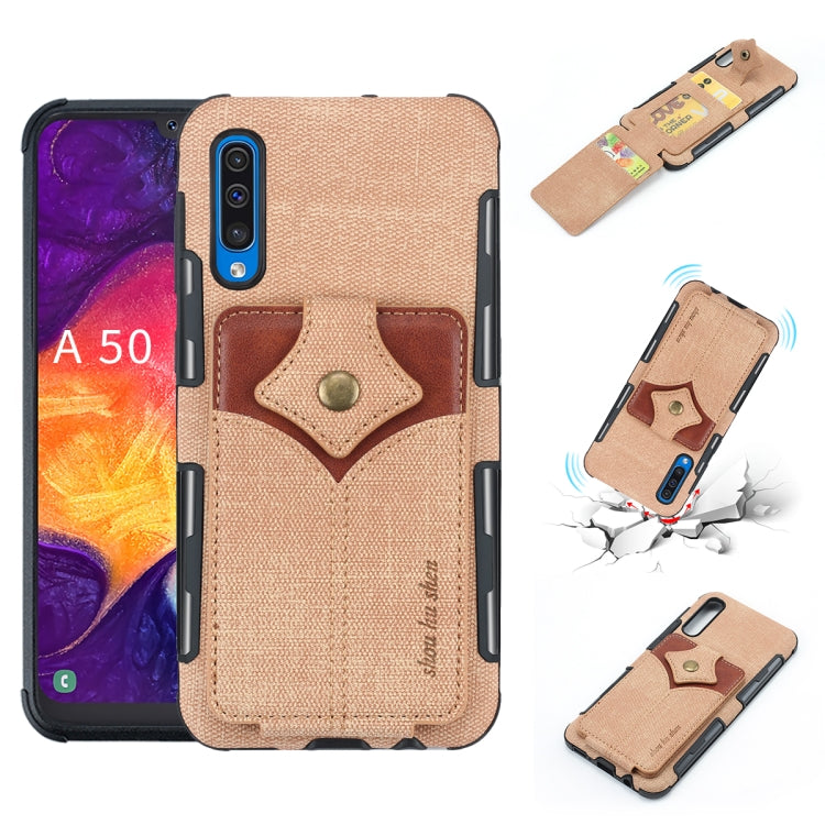 For Galaxy A50 Cloth Texture + PU + TPU Shockproof Protective Case with Card Slots
