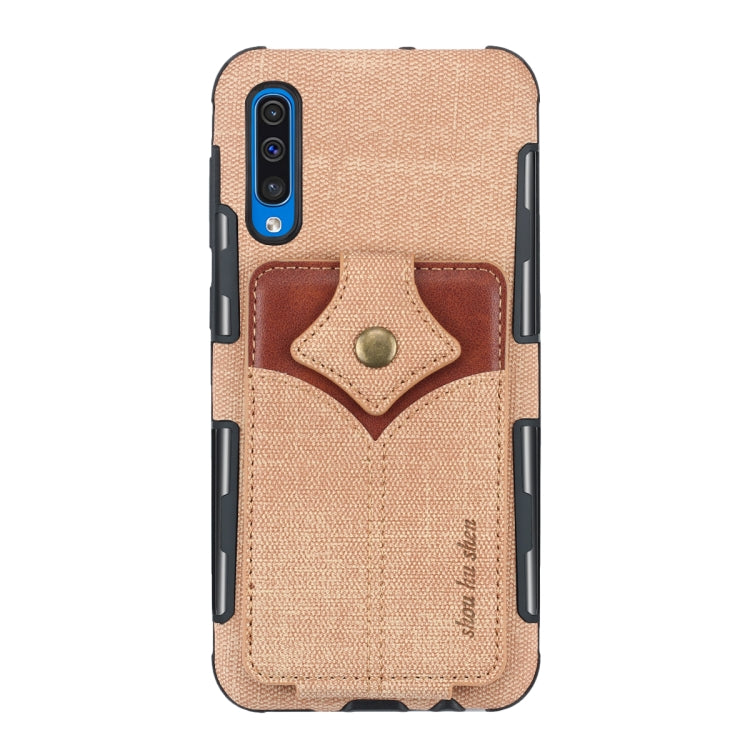 For Galaxy A50 Cloth Texture + PU + TPU Shockproof Protective Case with Card Slots