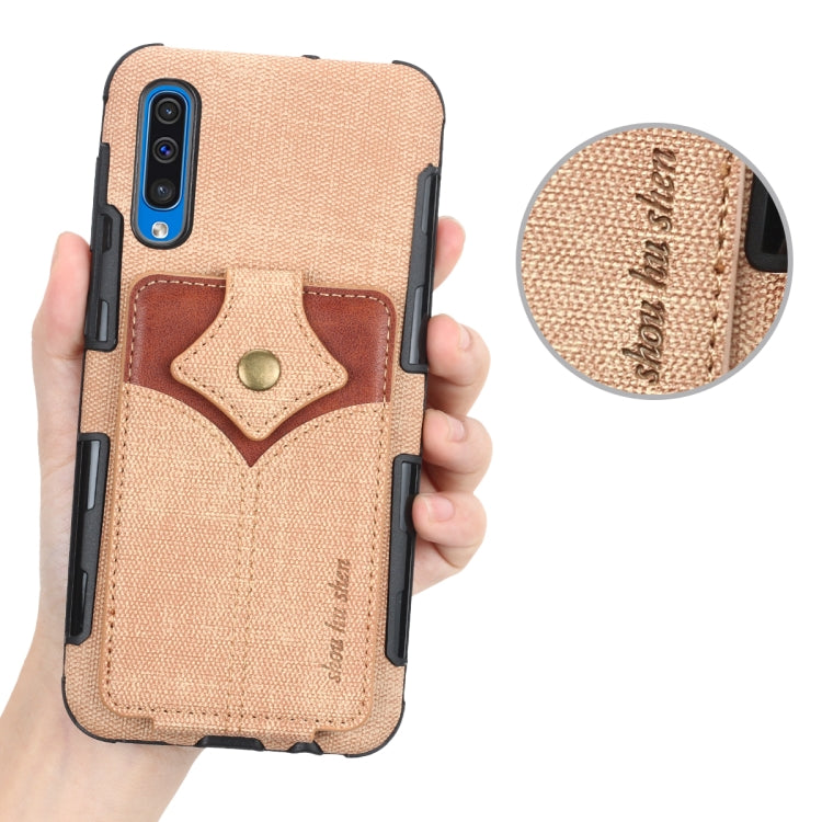 For Galaxy A50 Cloth Texture + PU + TPU Shockproof Protective Case with Card Slots