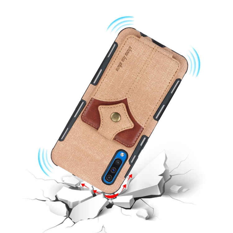 For Galaxy A50 Cloth Texture + PU + TPU Shockproof Protective Case with Card Slots
