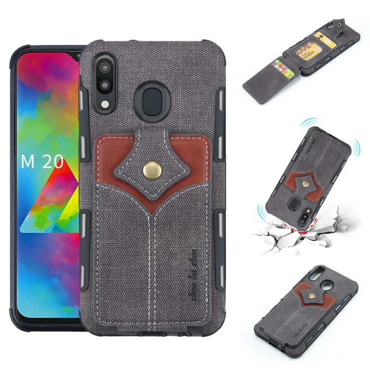 For Galaxy M20 Cloth Texture + PU + TPU Shockproof Protective Case with Card Slots