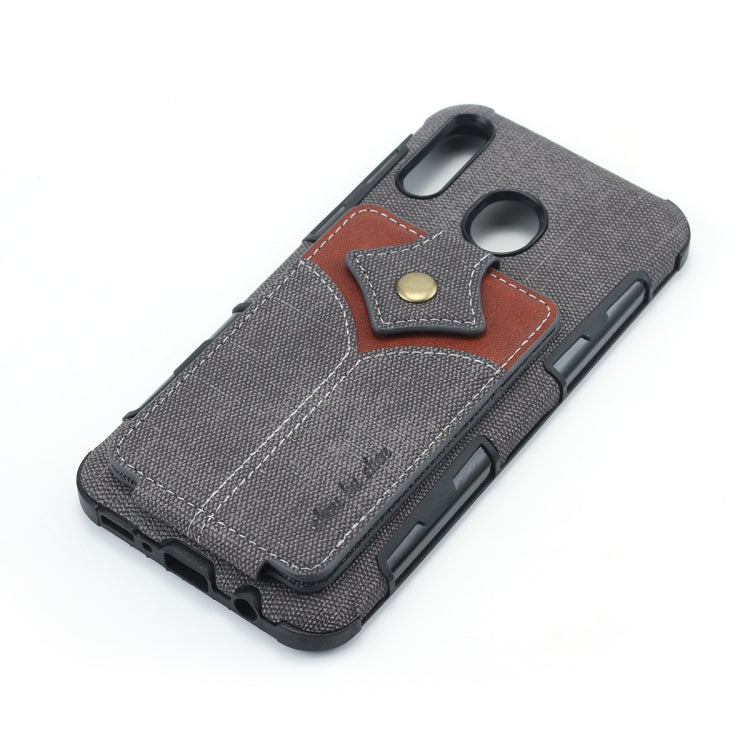For Galaxy M20 Cloth Texture + PU + TPU Shockproof Protective Case with Card Slots