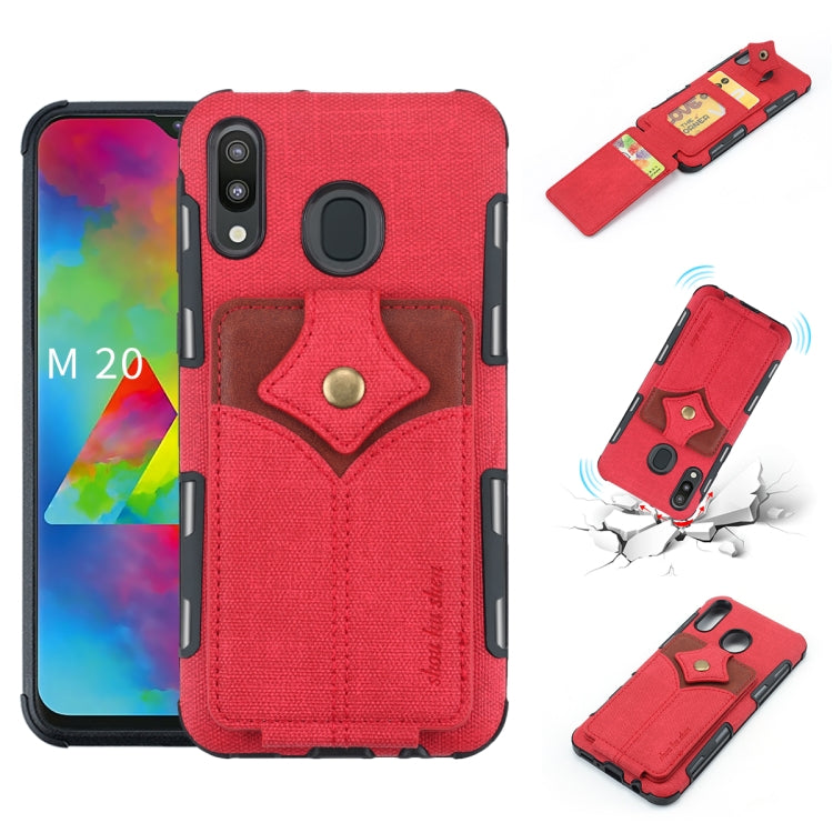 For Galaxy M20 Cloth Texture + PU + TPU Shockproof Protective Case with Card Slots