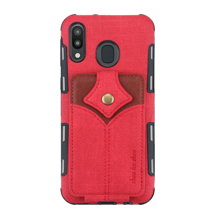 For Galaxy M20 Cloth Texture + PU + TPU Shockproof Protective Case with Card Slots