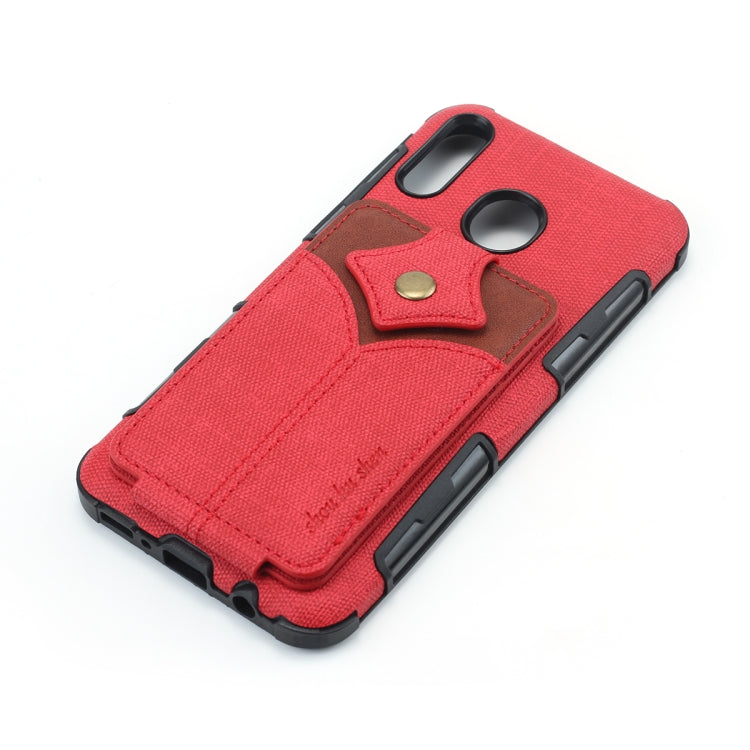 For Galaxy M20 Cloth Texture + PU + TPU Shockproof Protective Case with Card Slots