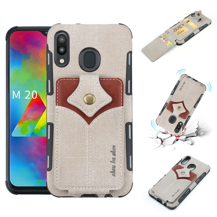 For Galaxy M20 Cloth Texture + PU + TPU Shockproof Protective Case with Card Slots