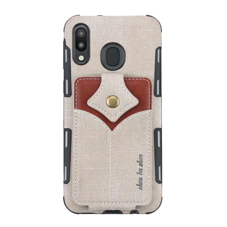 For Galaxy M20 Cloth Texture + PU + TPU Shockproof Protective Case with Card Slots