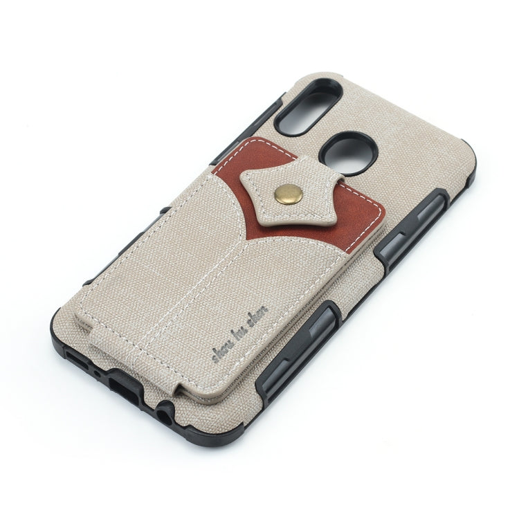For Galaxy M20 Cloth Texture + PU + TPU Shockproof Protective Case with Card Slots