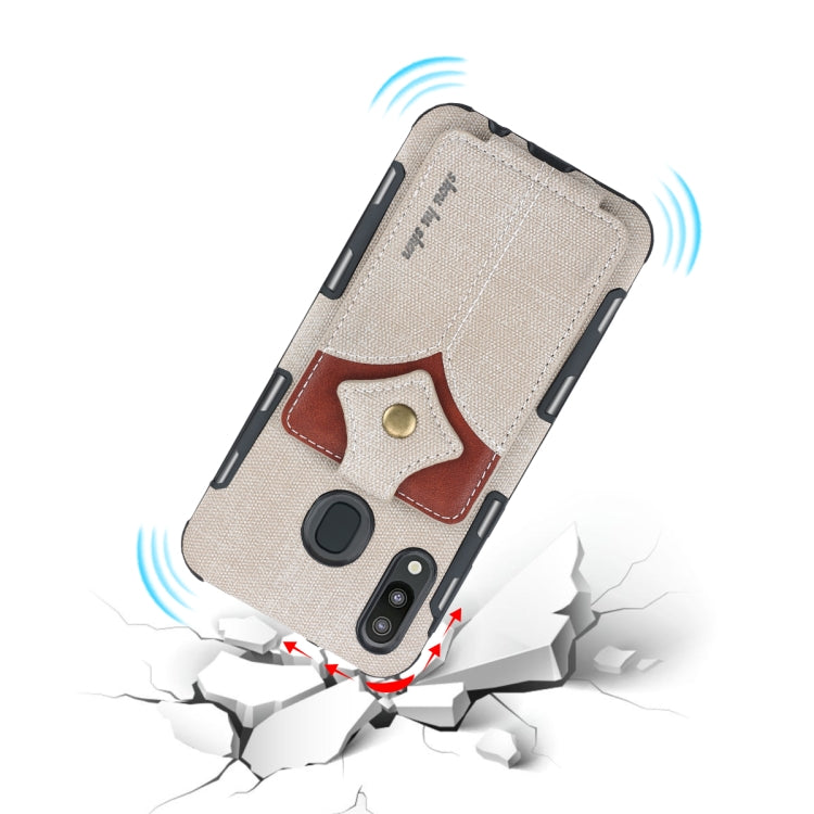 For Galaxy M20 Cloth Texture + PU + TPU Shockproof Protective Case with Card Slots