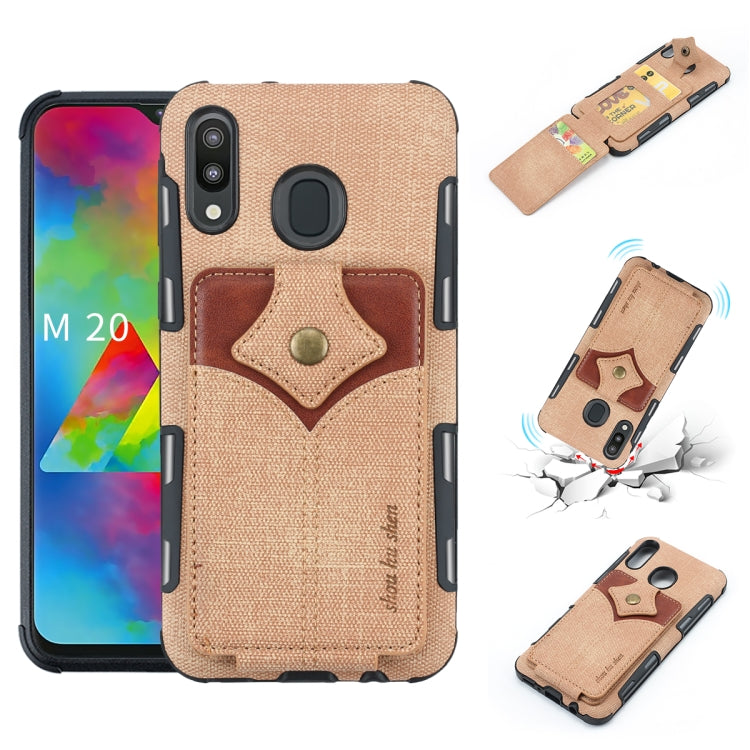 For Galaxy M20 Cloth Texture + PU + TPU Shockproof Protective Case with Card Slots