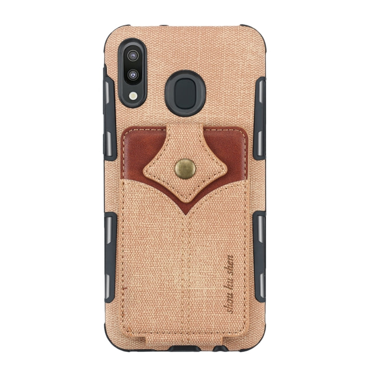 For Galaxy M20 Cloth Texture + PU + TPU Shockproof Protective Case with Card Slots