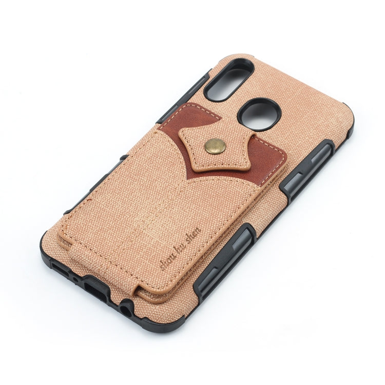 For Galaxy M20 Cloth Texture + PU + TPU Shockproof Protective Case with Card Slots