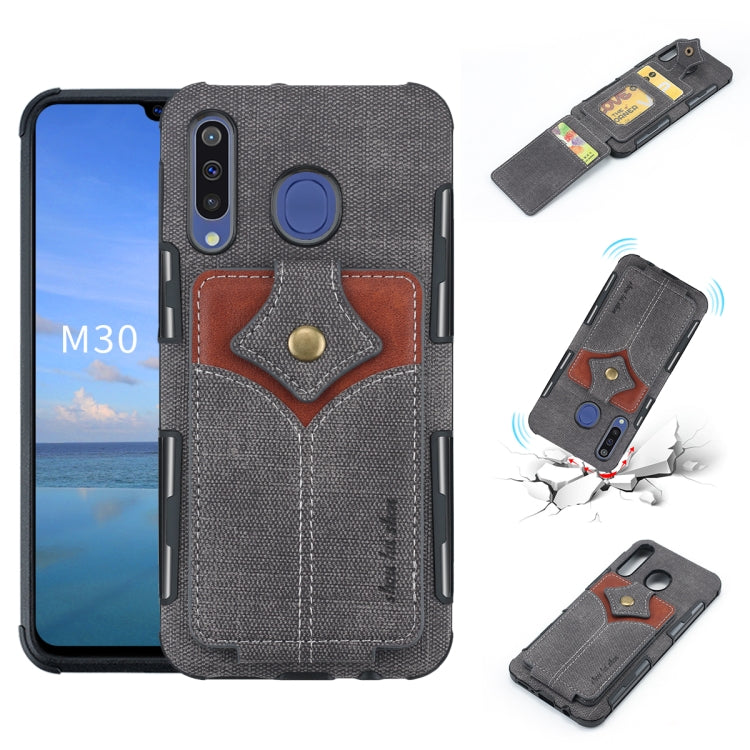 For Galaxy M30 Cloth Texture + PU + TPU Shockproof Protective Case with Card Slots