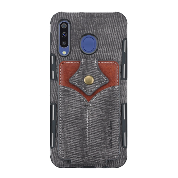 For Galaxy M30 Cloth Texture + PU + TPU Shockproof Protective Case with Card Slots