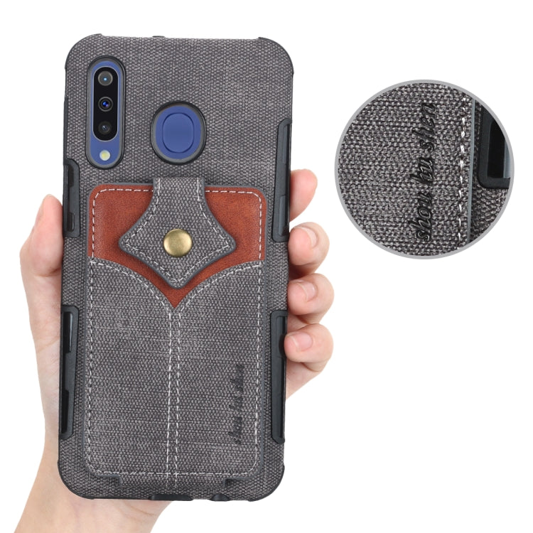 For Galaxy M30 Cloth Texture + PU + TPU Shockproof Protective Case with Card Slots
