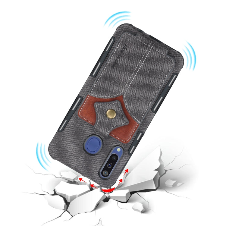 For Galaxy M30 Cloth Texture + PU + TPU Shockproof Protective Case with Card Slots