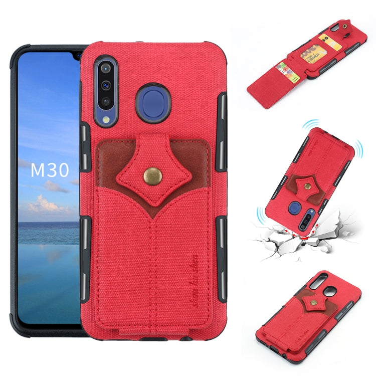 For Galaxy M30 Cloth Texture + PU + TPU Shockproof Protective Case with Card Slots