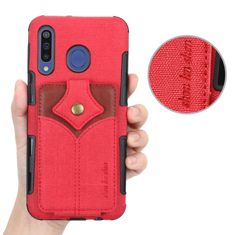 For Galaxy M30 Cloth Texture + PU + TPU Shockproof Protective Case with Card Slots