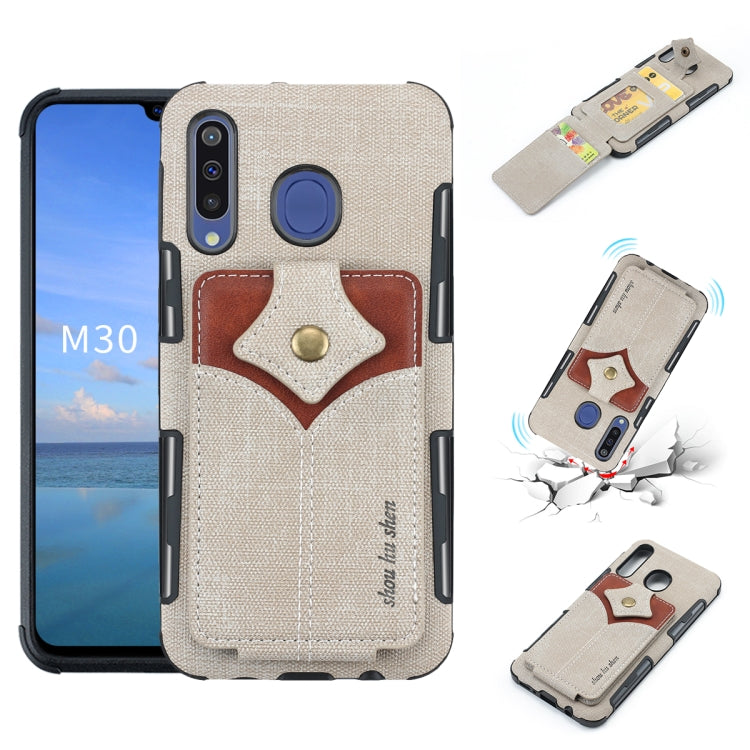 For Galaxy M30 Cloth Texture + PU + TPU Shockproof Protective Case with Card Slots