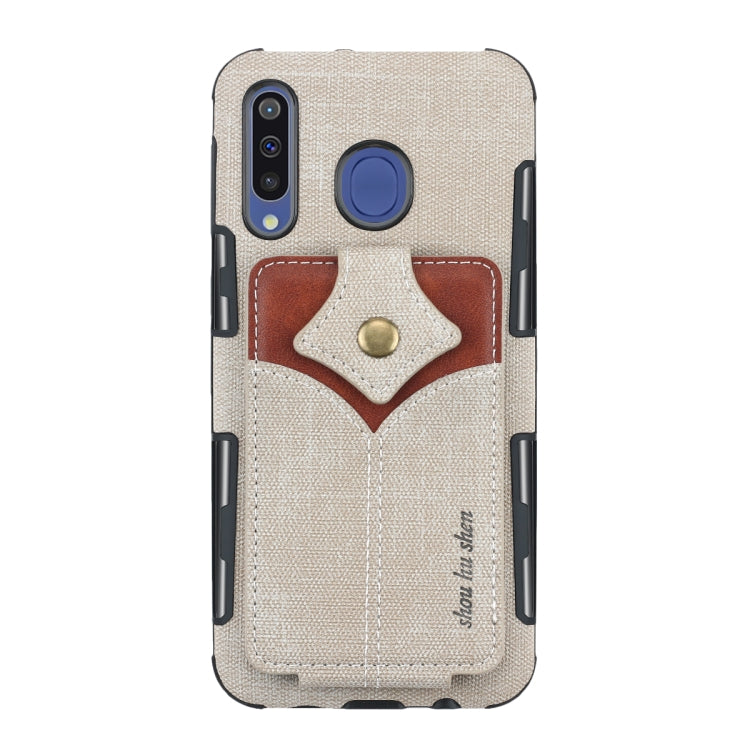 For Galaxy M30 Cloth Texture + PU + TPU Shockproof Protective Case with Card Slots