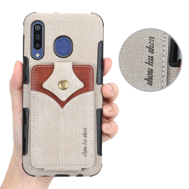 For Galaxy M30 Cloth Texture + PU + TPU Shockproof Protective Case with Card Slots