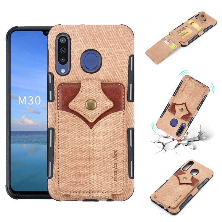 For Galaxy M30 Cloth Texture + PU + TPU Shockproof Protective Case with Card Slots