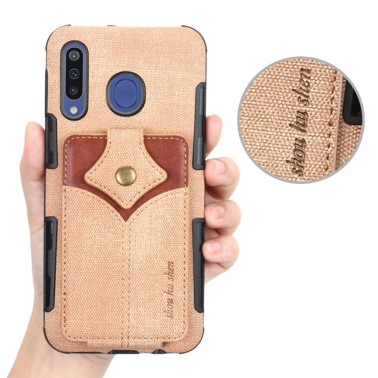 For Galaxy M30 Cloth Texture + PU + TPU Shockproof Protective Case with Card Slots