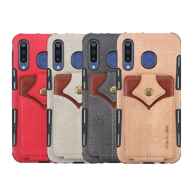For Galaxy M30 Cloth Texture + PU + TPU Shockproof Protective Case with Card Slots