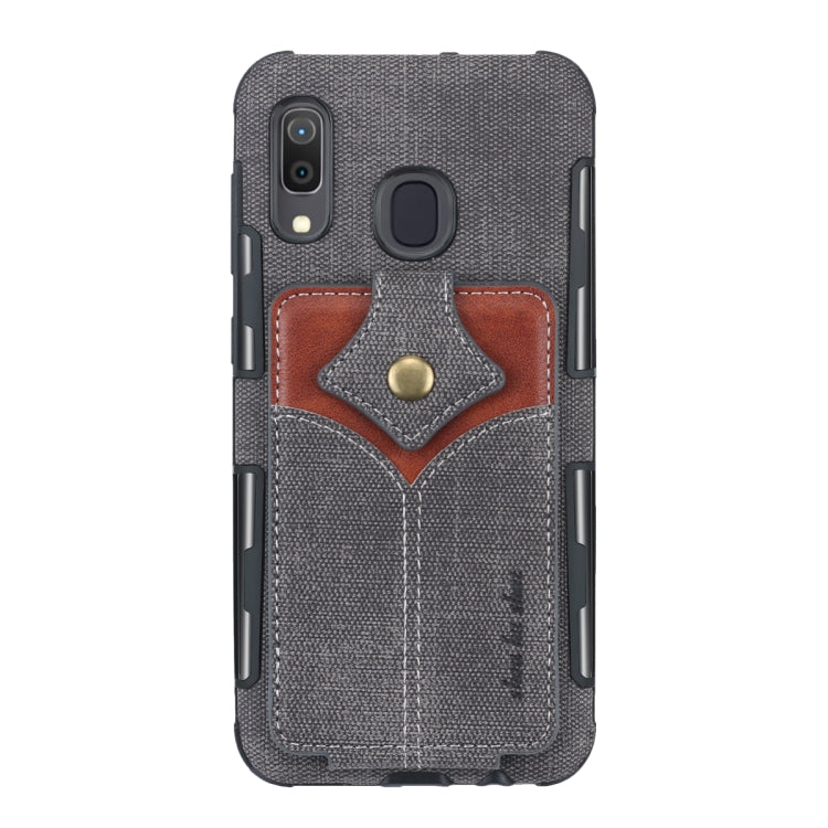 For Galaxy A30 Cloth Texture + PU + TPU Shockproof Protective Case with Card Slots