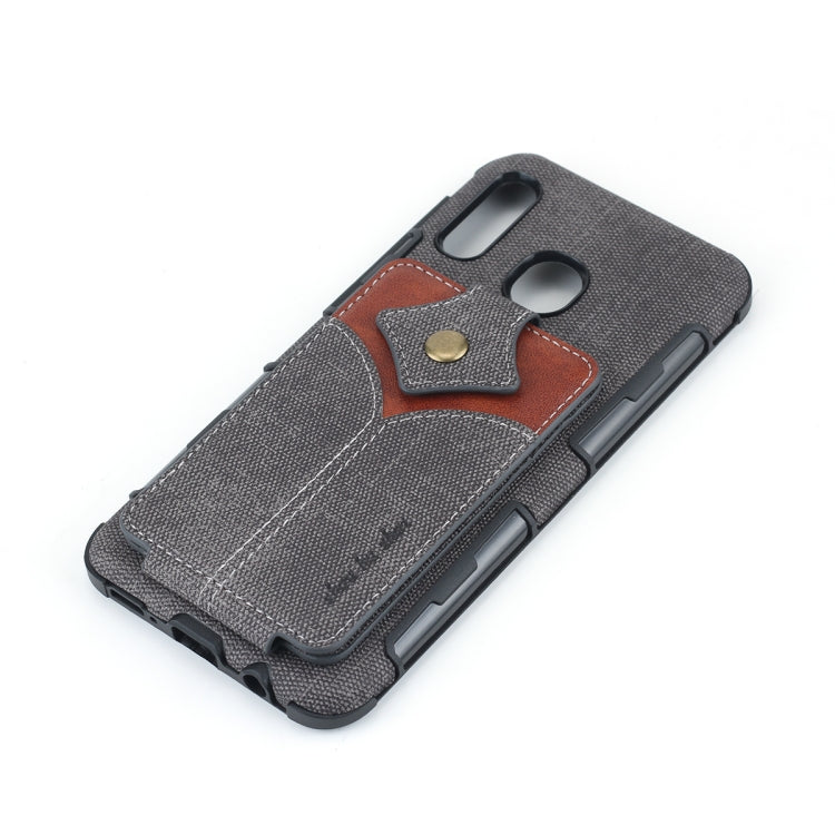 For Galaxy A30 Cloth Texture + PU + TPU Shockproof Protective Case with Card Slots