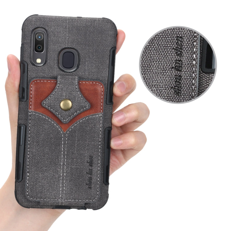 For Galaxy A30 Cloth Texture + PU + TPU Shockproof Protective Case with Card Slots