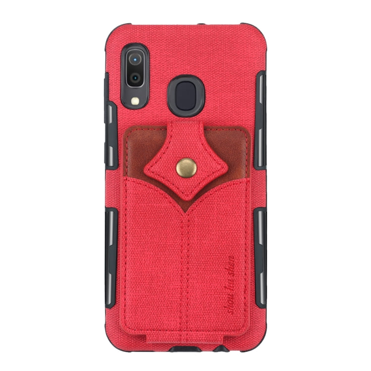 For Galaxy A30 Cloth Texture + PU + TPU Shockproof Protective Case with Card Slots