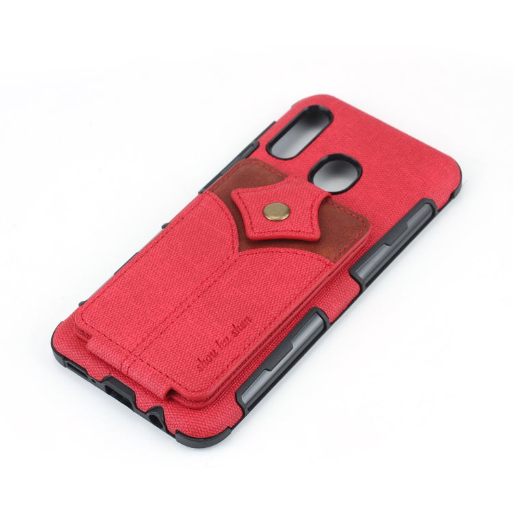 For Galaxy A30 Cloth Texture + PU + TPU Shockproof Protective Case with Card Slots